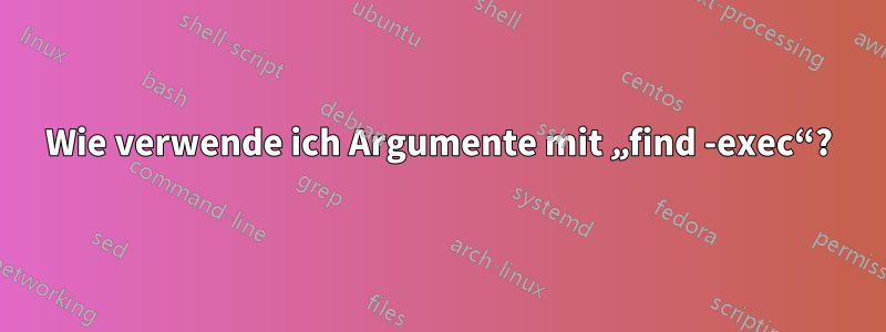 Wie verwende ich Argumente mit „find -exec“?