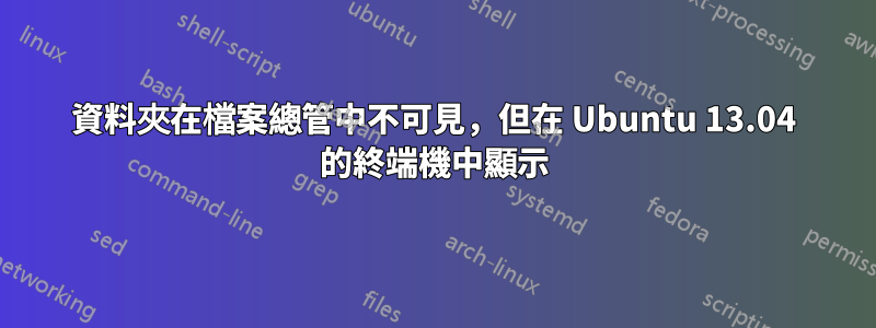 資料夾在檔案總管中不可見，但在 Ubuntu 13.04 的終端機中顯示