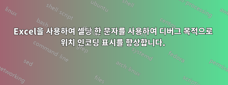 Excel을 사용하여 셀당 한 문자를 사용하여 디버그 목적으로 위치 인코딩 표시를 향상합니다.