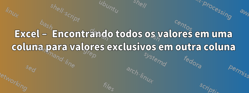 Excel – Encontrando todos os valores em uma coluna para valores exclusivos em outra coluna