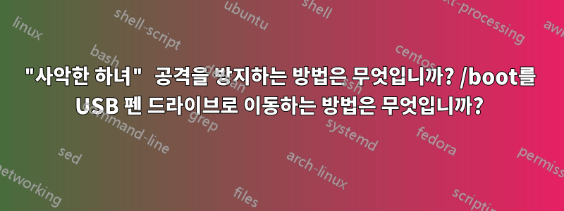 "사악한 하녀" 공격을 방지하는 방법은 무엇입니까? /boot를 USB 펜 드라이브로 이동하는 방법은 무엇입니까?