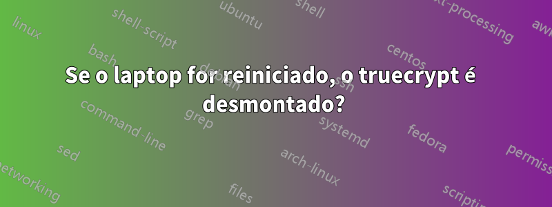 Se o laptop for reiniciado, o truecrypt é desmontado?