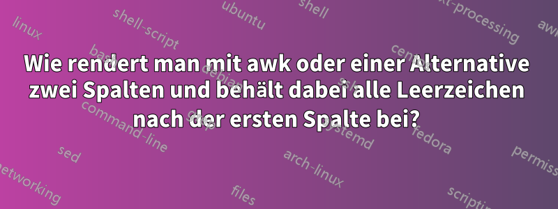 Wie rendert man mit awk oder einer Alternative zwei Spalten und behält dabei alle Leerzeichen nach der ersten Spalte bei?