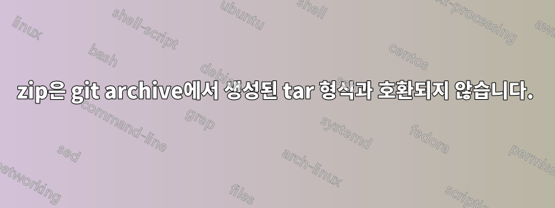 7zip은 git archive에서 생성된 tar 형식과 호환되지 않습니다.