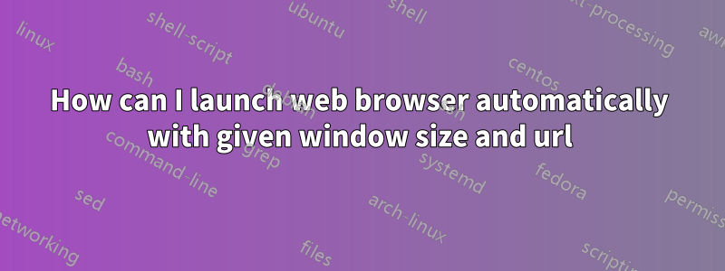 How can I launch web browser automatically with given window size and url