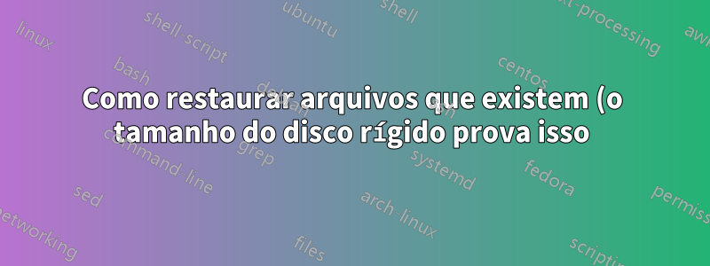 Como restaurar arquivos que existem (o tamanho do disco rígido prova isso), mas não visíveis?