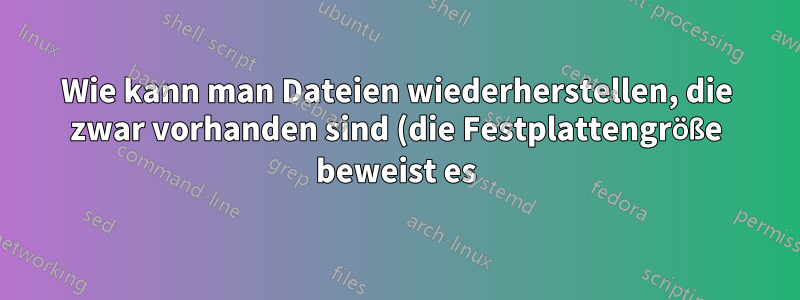 Wie kann man Dateien wiederherstellen, die zwar vorhanden sind (die Festplattengröße beweist es), aber nicht sichtbar sind?