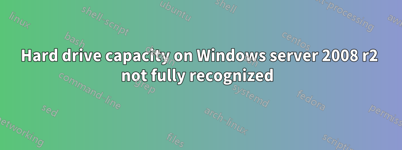 Hard drive capacity on Windows server 2008 r2 not fully recognized 