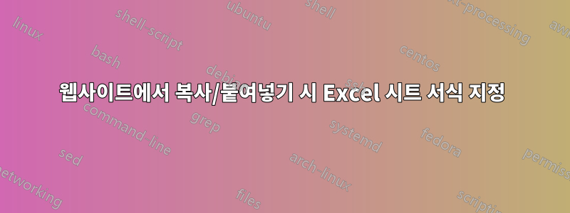 웹사이트에서 복사/붙여넣기 시 Excel 시트 서식 지정