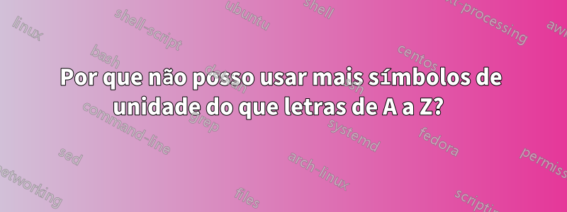 Por que não posso usar mais símbolos de unidade do que letras de A a Z? 