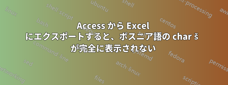 Access から Excel にエクスポートすると、ボスニア語の char š が完全に表示されない