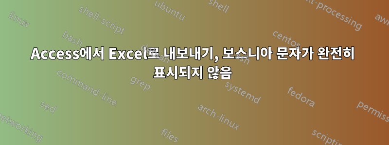 Access에서 Excel로 내보내기, 보스니아 문자가 완전히 표시되지 않음