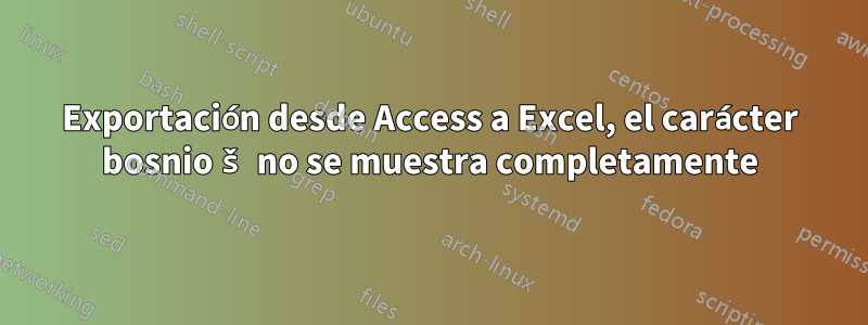Exportación desde Access a Excel, el carácter bosnio š no se muestra completamente