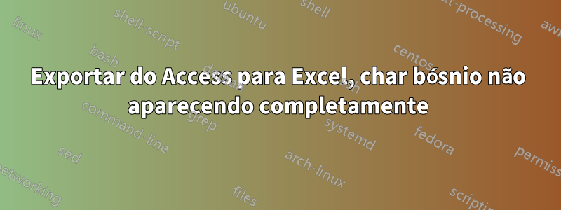 Exportar do Access para Excel, char bósnio não aparecendo completamente
