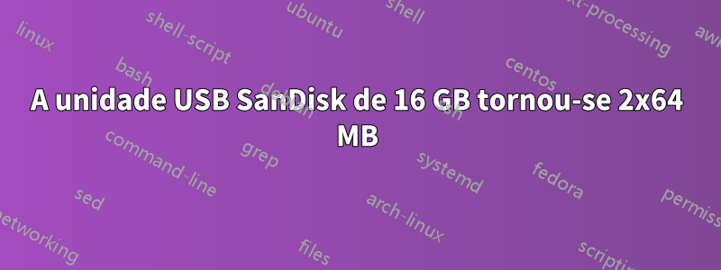 A unidade USB SanDisk de 16 GB tornou-se 2x64 MB