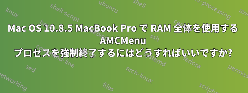 Mac OS 10.8.5 MacBook Pro で RAM 全体を使用する AMCMenu プロセスを強制終了するにはどうすればいいですか?