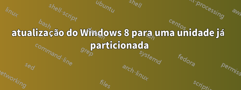 atualização do Windows 8 para uma unidade já particionada