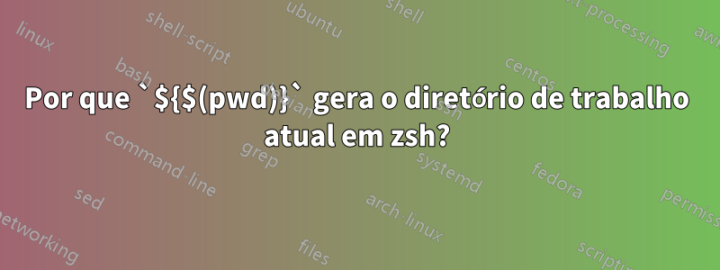 Por que `${$(pwd)}` gera o diretório de trabalho atual em zsh?