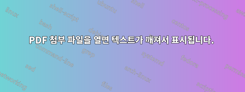 PDF 첨부 파일을 열면 텍스트가 깨져서 표시됩니다.