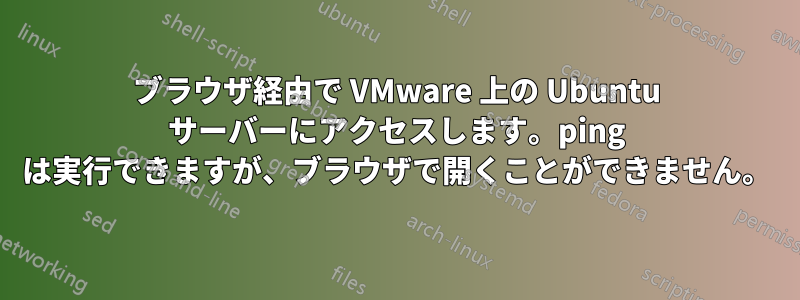 ブラウザ経由で VMware 上の Ubuntu サーバーにアクセスします。ping は実行できますが、ブラウザで開くことができません。