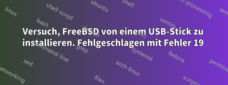 Versuch, FreeBSD von einem USB-Stick zu installieren. Fehlgeschlagen mit Fehler 19