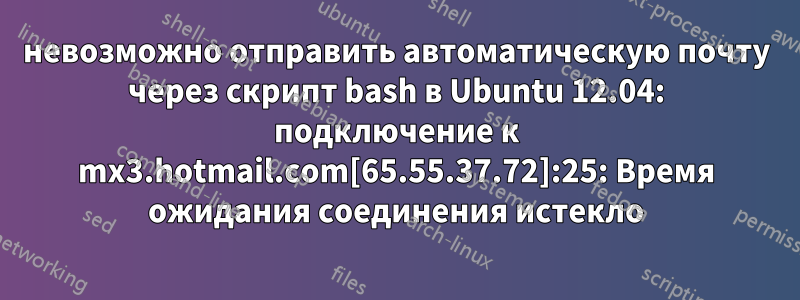 невозможно отправить автоматическую почту через скрипт bash в Ubuntu 12.04: подключение к mx3.hotmail.com[65.55.37.72]:25: Время ожидания соединения истекло