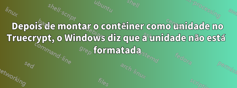 Depois de montar o contêiner como unidade no Truecrypt, o Windows diz que a unidade não está formatada