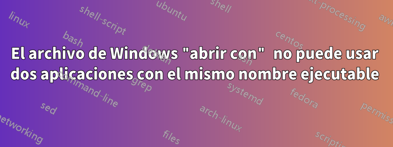 El archivo de Windows "abrir con" no puede usar dos aplicaciones con el mismo nombre ejecutable