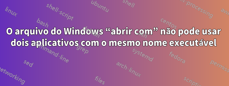 O arquivo do Windows “abrir com” não pode usar dois aplicativos com o mesmo nome executável