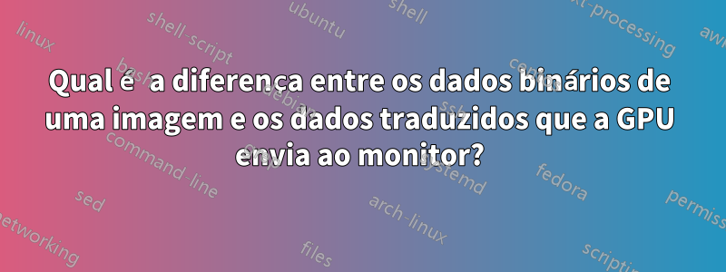 Qual é a diferença entre os dados binários de uma imagem e os dados traduzidos que a GPU envia ao monitor?