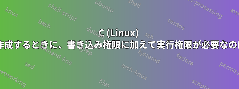 C (Linux) でファイルを作成するときに、書き込み権限に加えて実行権限が必要なのはなぜですか?