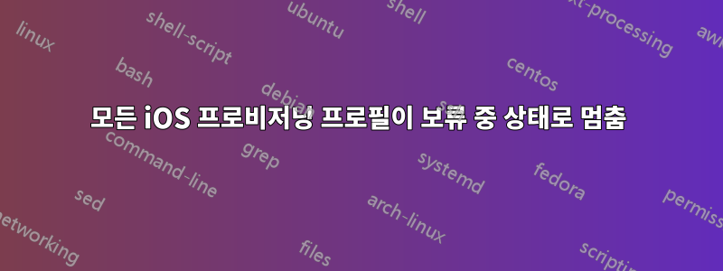 모든 iOS 프로비저닝 프로필이 보류 중 상태로 멈춤