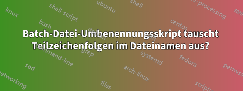 Batch-Datei-Umbenennungsskript tauscht Teilzeichenfolgen im Dateinamen aus?