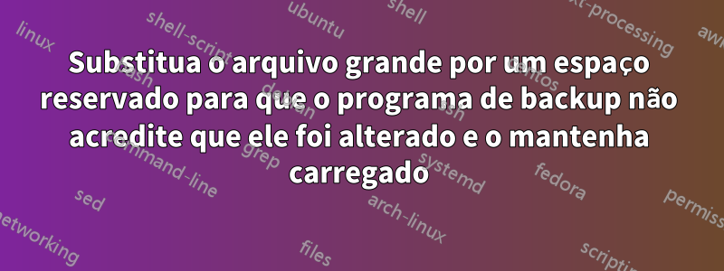 Substitua o arquivo grande por um espaço reservado para que o programa de backup não acredite que ele foi alterado e o mantenha carregado