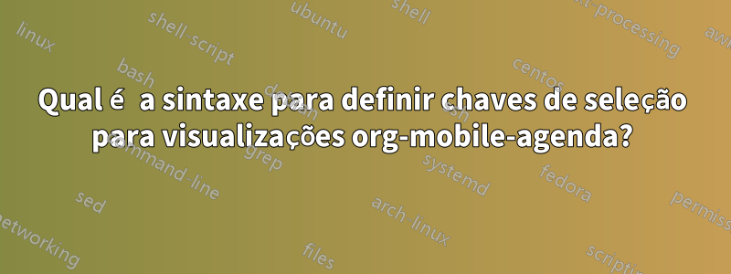 Qual é a sintaxe para definir chaves de seleção para visualizações org-mobile-agenda?