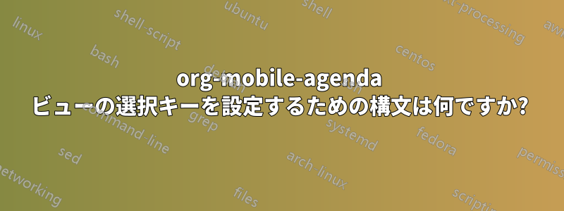 org-mobile-agenda ビューの選択キーを設定するための構文は何ですか?