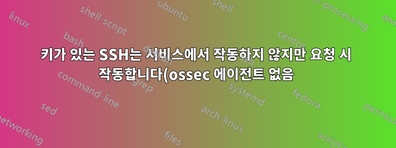 키가 있는 SSH는 서비스에서 작동하지 않지만 요청 시 작동합니다(ossec 에이전트 없음).
