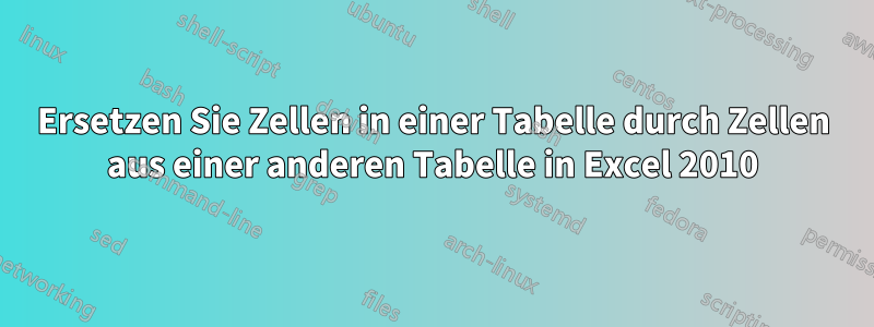 Ersetzen Sie Zellen in einer Tabelle durch Zellen aus einer anderen Tabelle in Excel 2010