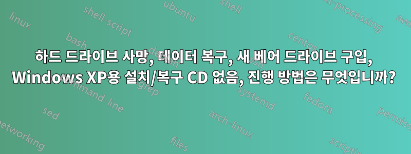 하드 드라이브 사망, 데이터 복구, 새 베어 드라이브 구입, Windows XP용 설치/복구 CD 없음, 진행 방법은 무엇입니까?