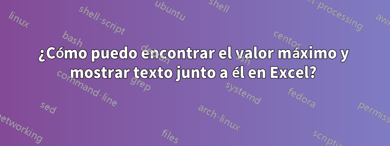 ¿Cómo puedo encontrar el valor máximo y mostrar texto junto a él en Excel?