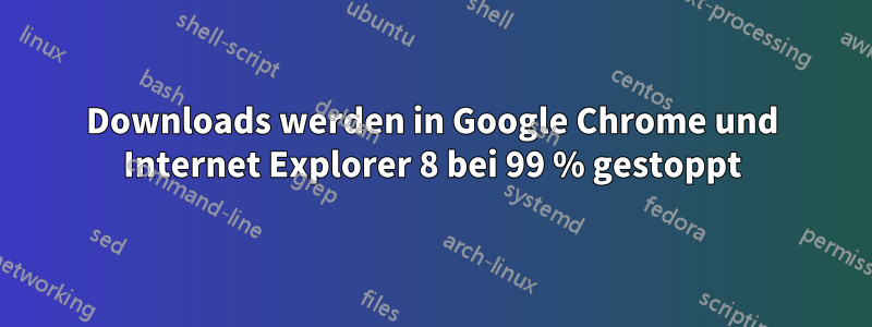 Downloads werden in Google Chrome und Internet Explorer 8 bei 99 % gestoppt