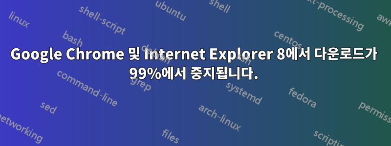 Google Chrome 및 Internet Explorer 8에서 다운로드가 99%에서 중지됩니다.