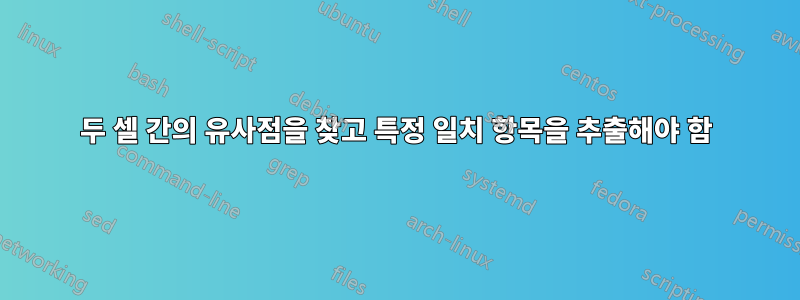 두 셀 간의 유사점을 찾고 특정 일치 항목을 추출해야 함