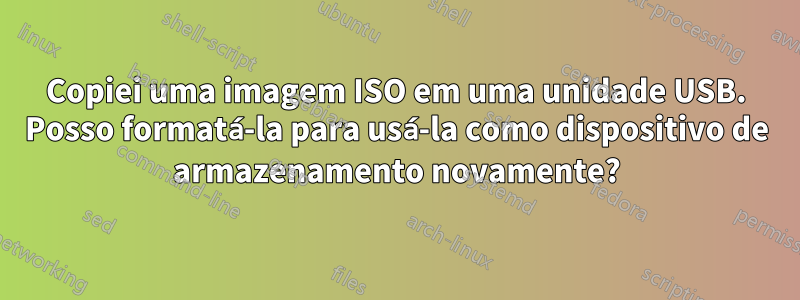 Copiei uma imagem ISO em uma unidade USB. Posso formatá-la para usá-la como dispositivo de armazenamento novamente?