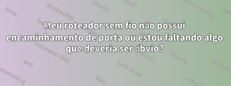 Meu roteador sem fio não possui encaminhamento de porta ou estou faltando algo que deveria ser óbvio?