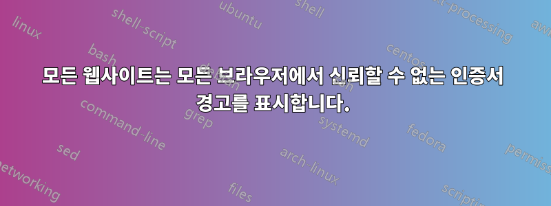 모든 웹사이트는 모든 브라우저에서 신뢰할 수 없는 인증서 경고를 표시합니다.
