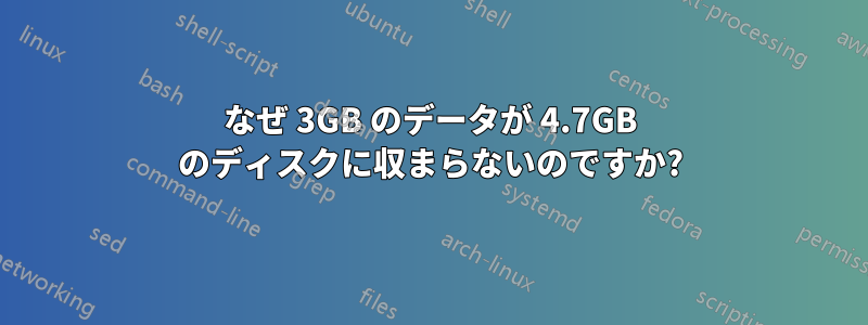 なぜ 3GB のデータが 4.7GB のディスクに収まらないのですか?