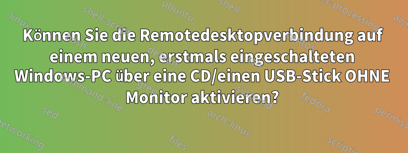 Können Sie die Remotedesktopverbindung auf einem neuen, erstmals eingeschalteten Windows-PC über eine CD/einen USB-Stick OHNE Monitor aktivieren?