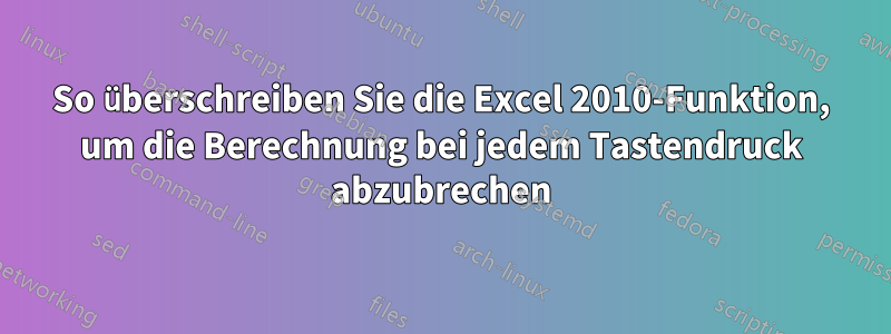 So überschreiben Sie die Excel 2010-Funktion, um die Berechnung bei jedem Tastendruck abzubrechen