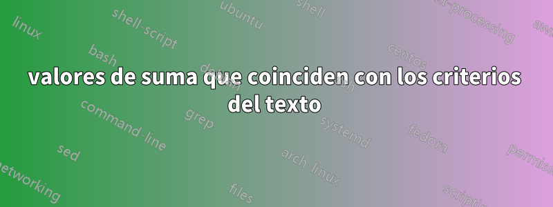 valores de suma que coinciden con los criterios del texto